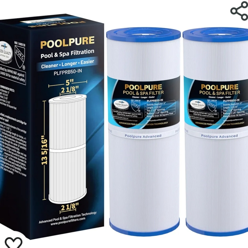 POOLPURE PLFPRB50-IN Spa Filter Replaces Pleatco PRB50-IN, PRB50IN, new 2 pack